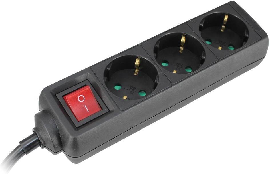 Разклонител с копче Черен 3x2P+E с кабел 3 метра / 1.5 mm2 – (Commel)