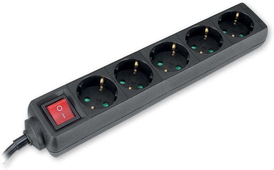 Разклонител с копче Черен 5x2P+E с кабел 3 метра/ 1.5mm2 – (Commel)