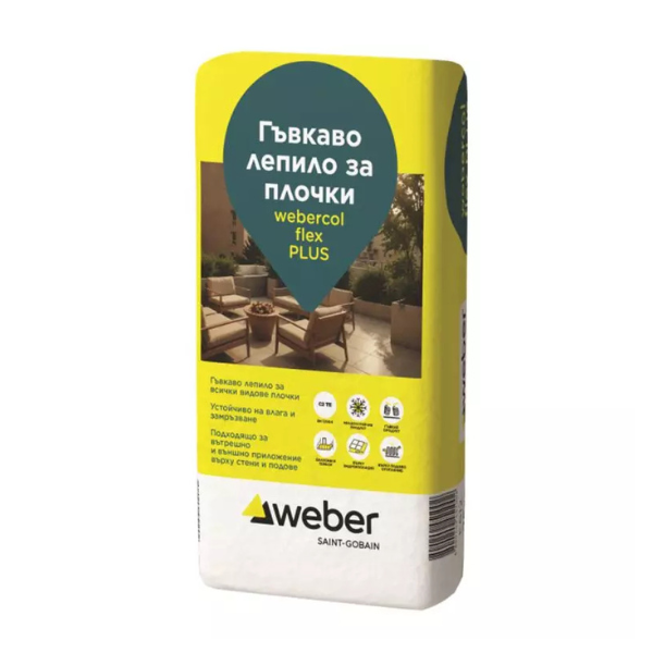 Лепило за плочки и камък С2ТE webercol флекс Plus F612 – 25 кг. Сиво (Weber)