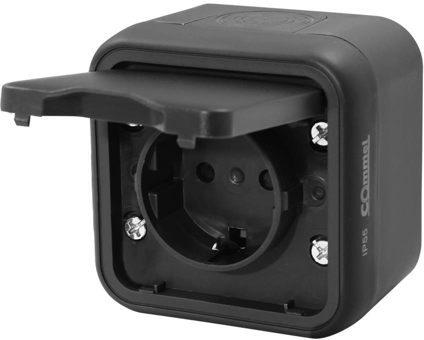Контакт шуко за открит монтаж IP55 цвят Антрацит – (Commel)