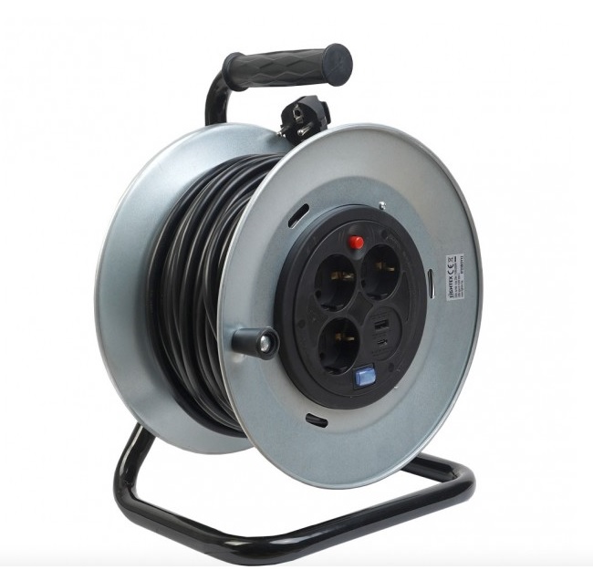 Макара VULCAN 25 м 3x16A+USB type A +USB type C – термична защита – черна – (Lightex)