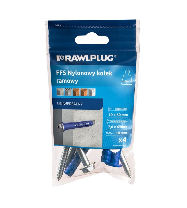 Дюбел фасаден рамков FFS-N 10/60 – универсален с винт шестостен и яка SW13/TX40 блистер 4 бр – (Rawlplug)