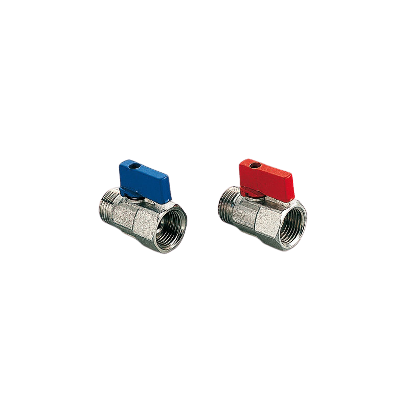 Кран сферичен мини никел матиран 3/4“ж / 3/4″м – (синя ръкохватка)