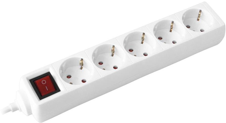 Разклонител с копче Бял 5x2P+E с кабел 3 метра / 1.5 mm2 – (Commel)