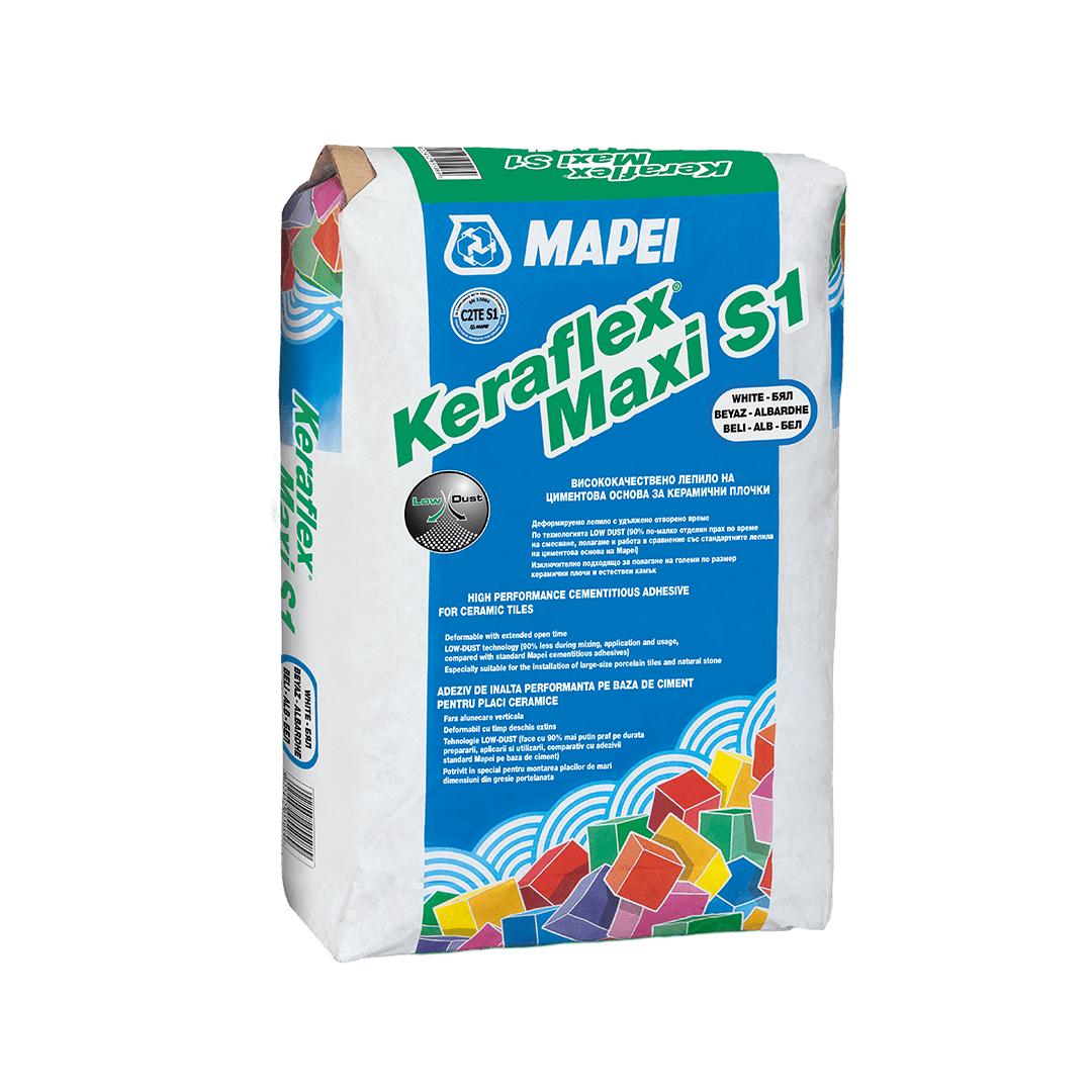 Лепило за плочки и камък C2TES1 Keraflex maxi S1 – 23 кг. Бяло (Mapei)