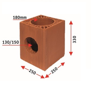 Коминно тяло Ф18 25/25/33 см. керамично стр. отвор Ф130