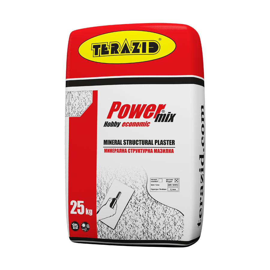 Мазилка суха структурна драскана 1.5 мм. Power Mix /Портланд/ – 25 кг. Бяла (Теразид)