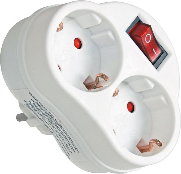 Адаптер за контакт – бял с ключ 2 х шуко хоризонтално – (Commel)