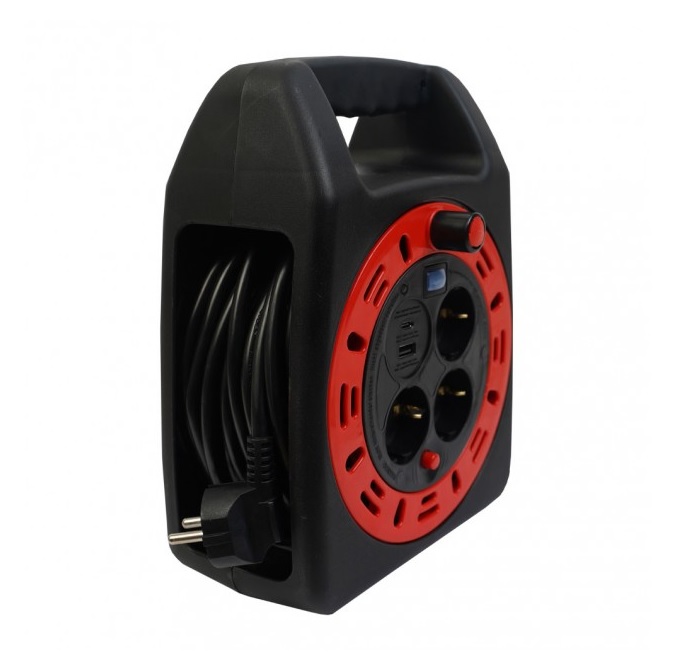 Макара VULCAN 15 м 3x16A+USB type A +USB type C – термична защита – черна – (Lightex)