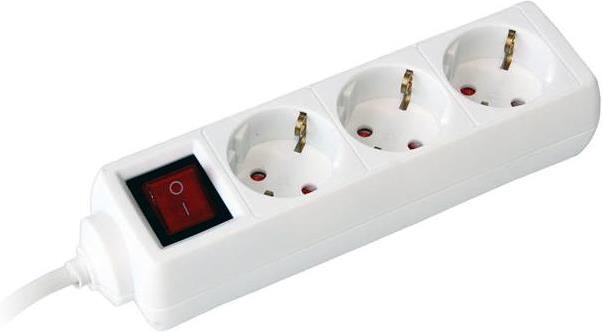 Разклонител с копче Бял 3x2P+E с кабел 3.0 метра/1.5 mm2 – (Commel)